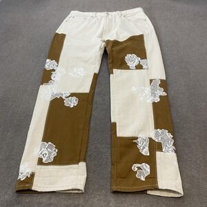 Mnml Jeans Mens 34 Fits 35x32 Patchwork Rose Lace Straight Denim Pants Floral